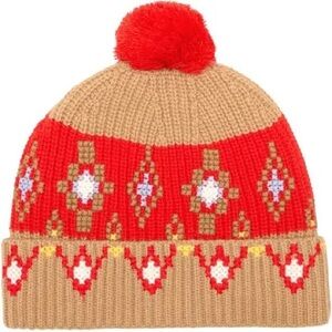 Cozy Red and Tan Knit Beanie